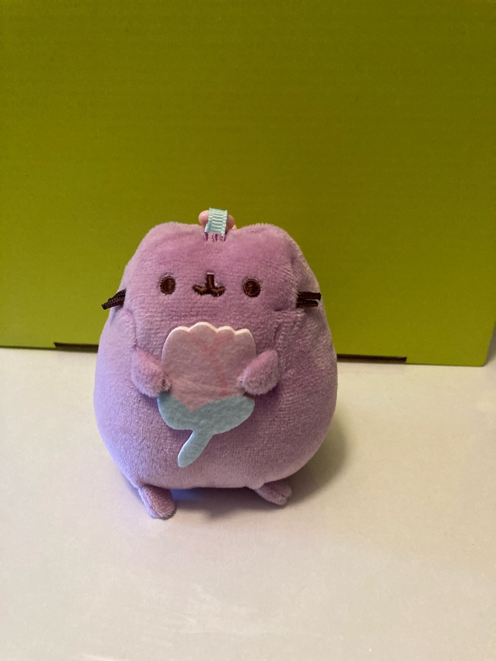Pusheen Plush Keychain Purple with Pink & Light Blue Flower